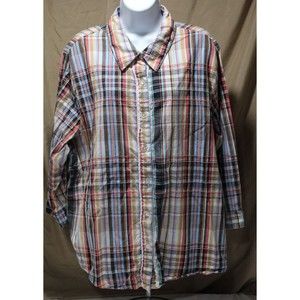 Alfred Dunner Women's 16W Multicolor Tartan Plaid Button-up 3/4" Sleeve Top Fall